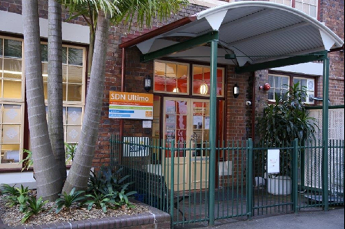 The entrance to SDN Ultimo, in the oldest building on the TAFE campus